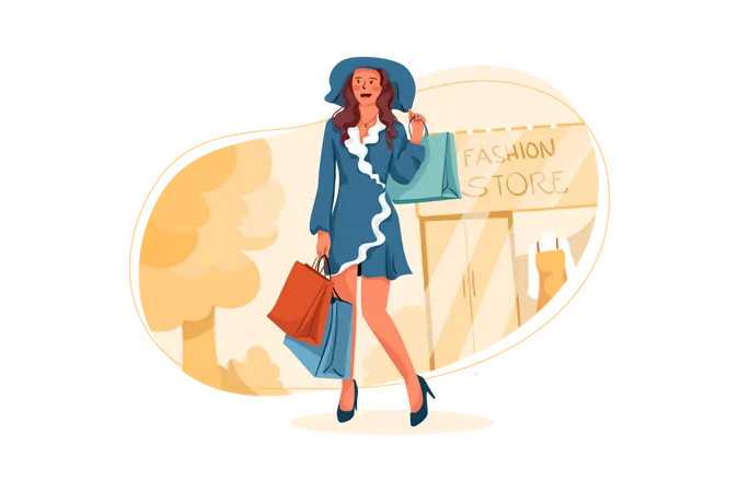 Fashionable woman holding shopping bags  Illustration