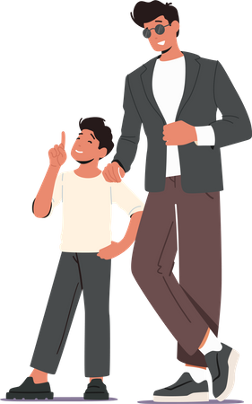 Fashioned Young Father with Child Illustration
