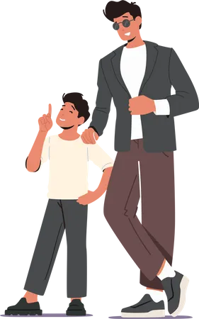 Fashioned Young Father with Child  Illustration