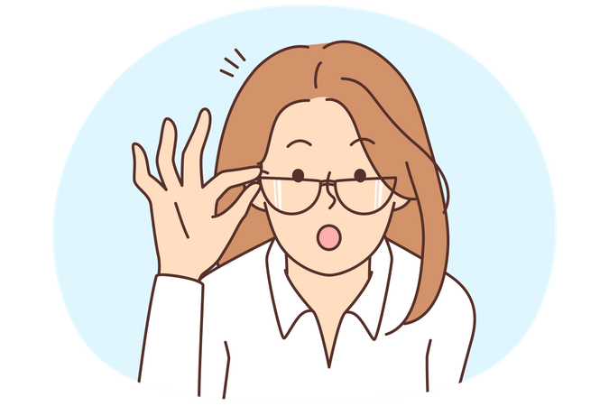 Fassungslose junge Frau mit Brille schockiert über unglaubliche Neuigkeiten  Illustration