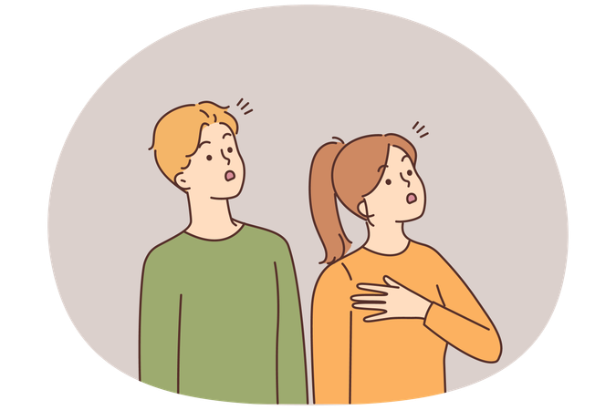 Fassungslose Kinder schauen auf und sind schockiert über das unglaubliche Angebot  Illustration