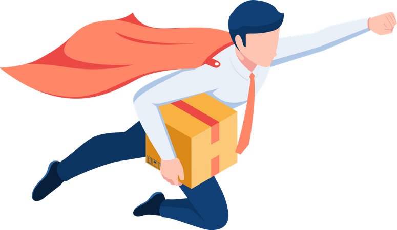 Fast delivery man flying through air Illustration