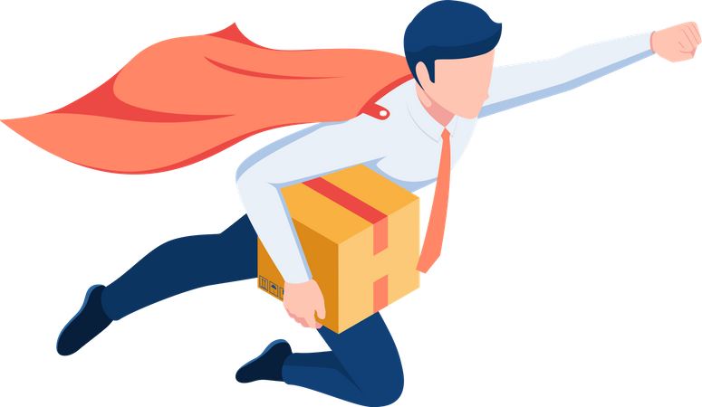 Fast delivery man flying through air  Illustration