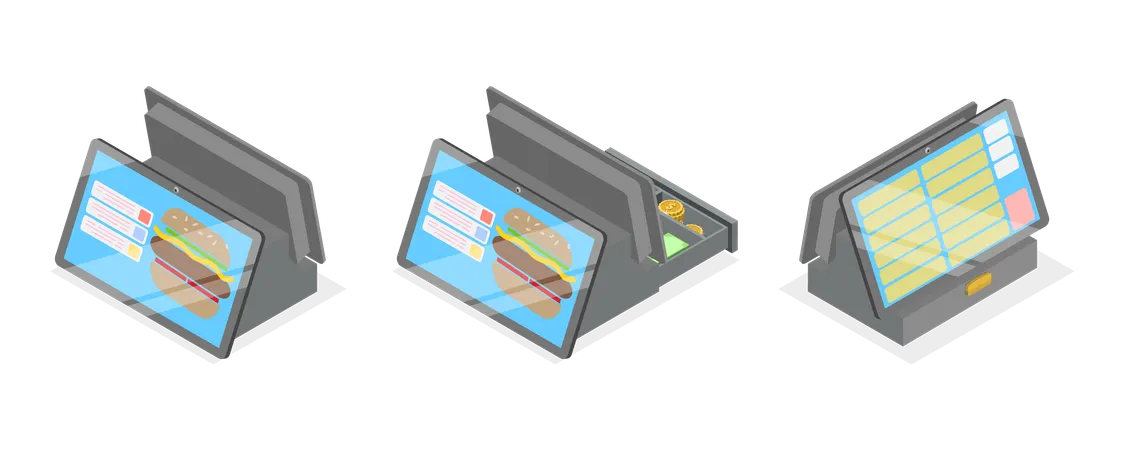 3 D Isometric Flat Vector Illustration Of Fast Food Checkout Terminal Cash Register Computer Illustration