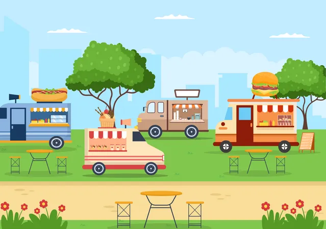 Fast Food Trucks Illustration