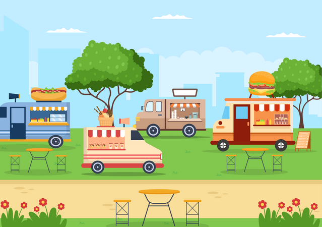 Fast Food Trucks  Illustration