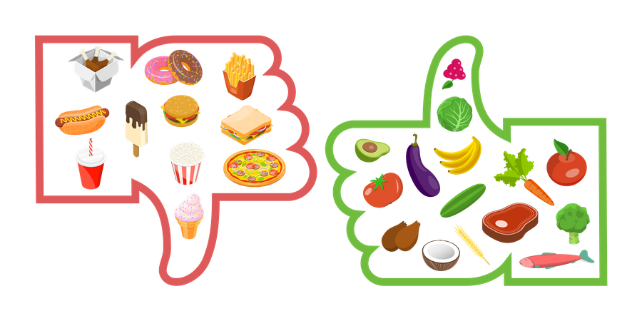 Fast Food Vs Balanced Food  Illustration