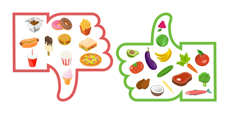 Fast Food Vs Balanced Food  Illustration