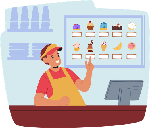 Fast Food Worker Taking Order In Casual Restaurant  Illustration