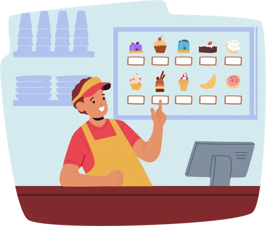 Fast Food Worker Taking Order In Casual Restaurant  Illustration