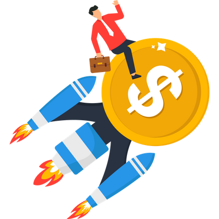 Fast growing and earn money on rocket  Illustration