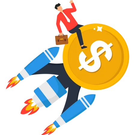 Fast growing and earn money on rocket  Illustration