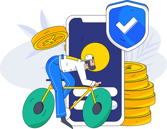 Fast online payment by cyclist  Illustration