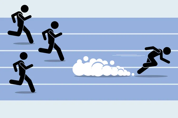 Fast runner sprinter overtaking everybody in a race track field event  Illustration