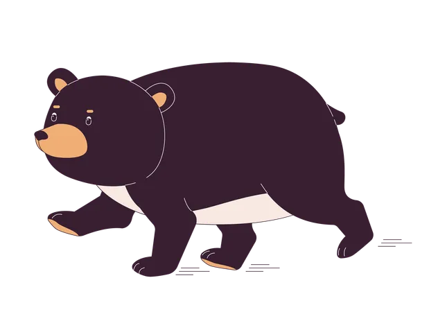 Fat Bear Running 2 D Linear Cartoon Character Carnivore Creature Preying Wild Animal Isolated Line Vector Personage White Background Beware Of Forest Habitats Color Flat Spot Illustration Illustration