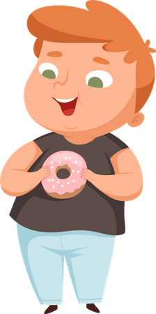 Fat boy eating donut Illustration