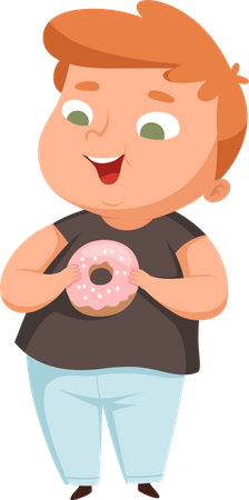 Fat boy eating donut  Illustration