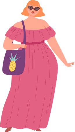 Fat female in dress with purse Illustration