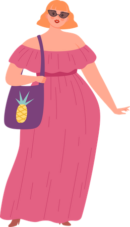 Fat female in dress with purse  Illustration