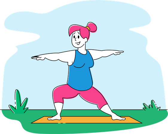 Fat Girl Doing Yoga Activity on Outdoors Illustration