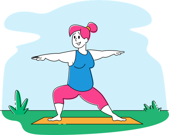 Fat Girl Doing Yoga Activity on Outdoors  Illustration