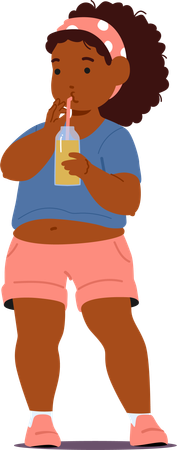 Fat girl is drinking juice  Illustration