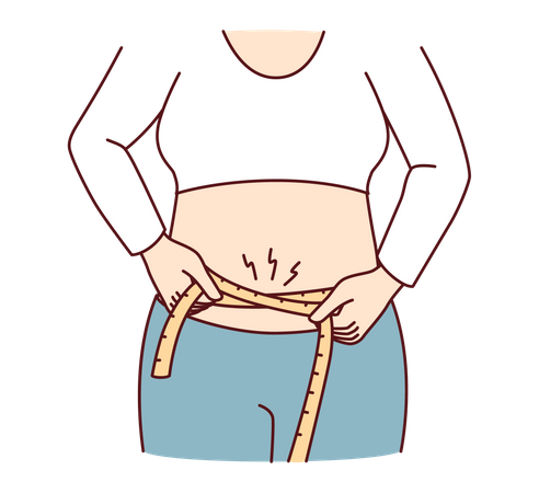 Fat girl measuring her waist  Illustration