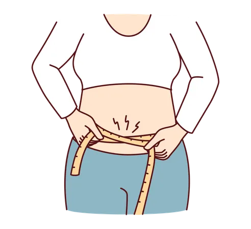 Fat girl measuring her waist  Illustration