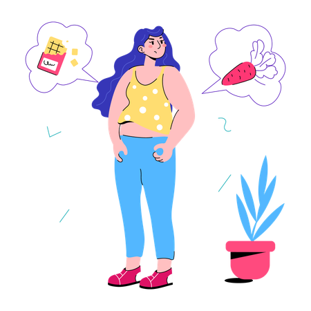 Fat Girl thinking about diet  Illustration