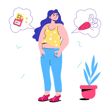 Fat Girl thinking about diet  Illustration