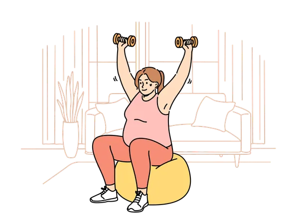 Fat lady is doing weight lifting  Illustration