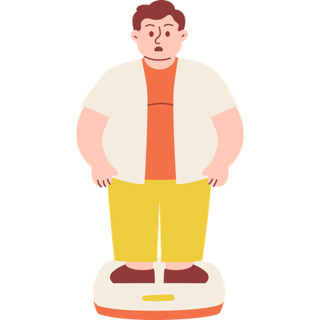 Fat Man Checking His Weight  Illustration