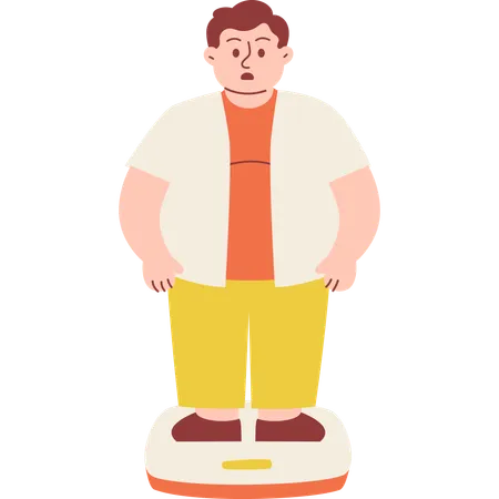 Fat Man Checking His Weight  Illustration