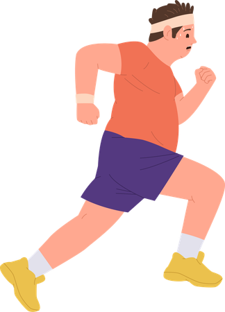 Fat man enjoying morning running activity for weight lose  Illustration