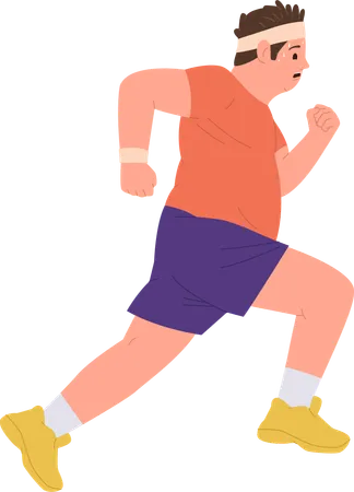 Fat man enjoying morning running activity for weight lose  Illustration