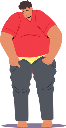 Fat Man Fights Zipper On Tight Pants  Illustration