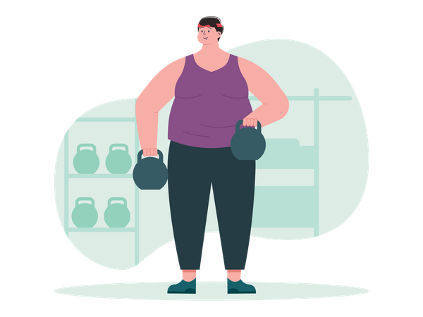 Fat man lifting kettlebell  Illustration