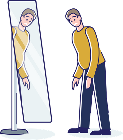 Fat man looking in mirror  Illustration