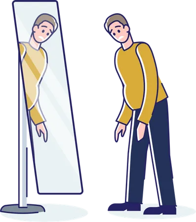 Fat man looking in mirror  Illustration