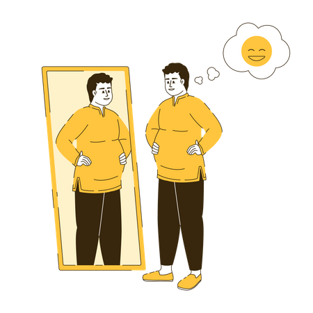 Fat man looking in mirror  Illustration