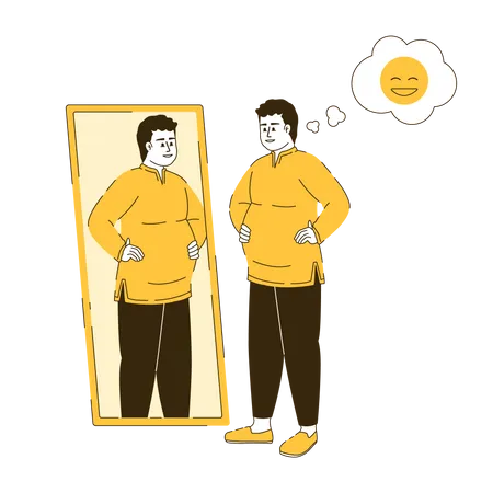 Fat man looking in mirror  Illustration