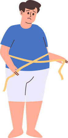 Fat Man Measuring Waist Size  Illustration