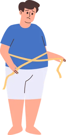 Fat Man Measuring Waist Size  Illustration