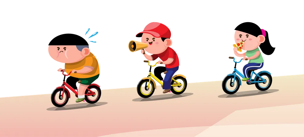 Fat man riding a bicycle to lose weight with trainer Illustration