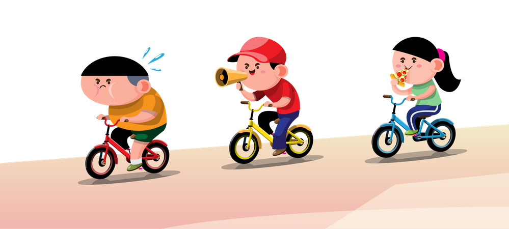 Fat man riding a bicycle to lose weight with trainer  Illustration