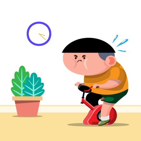 Fat man riding bicycle to loss weight Illustration