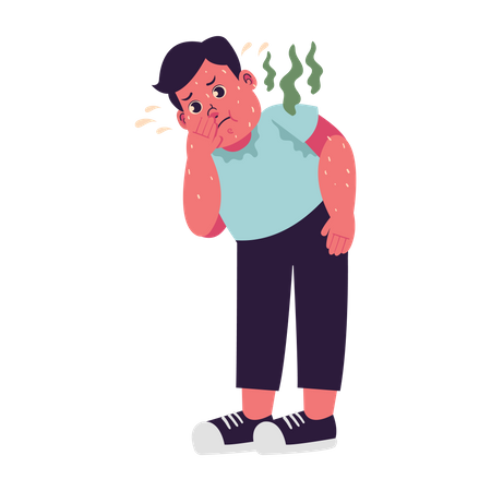 Fat Man Sweating and Have Bad Smell  Illustration
