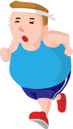 Fat man tired of jogging, He wants to lose weight and get a perfect body  Illustration