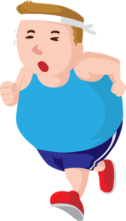 Fat man tired of jogging, He wants to lose weight and get a perfect body  Illustration