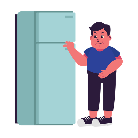 Les gros gens vérifient le réfrigérateur  Illustration